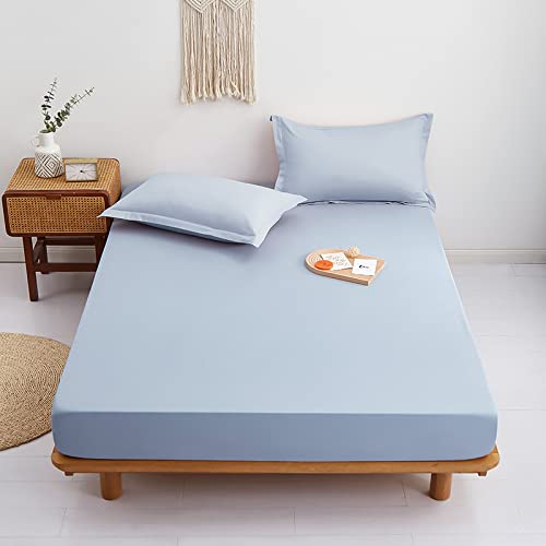 Extra tiefes Spannbettlaken – 100% Reiner Baumwollsatin, superweiche Bettwäsche in Hotelqualität, Doppelbett, hellblau, 120 x 200 cm + 25 cm