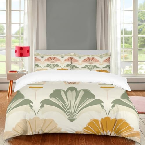 Bettwäsche Personalisiert, Fächerförmiges Blumen Muster, Weiche Atmungsaktive Mit Reißverschluss, Bettbezug 1er + Kissenbezug 2er, Schlichter Und Eleganter Stil