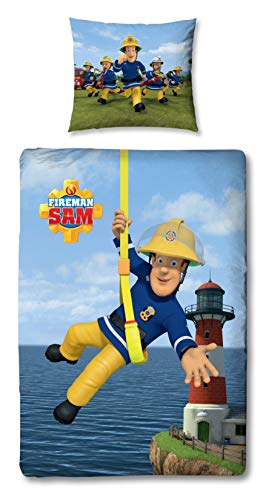 Character World Feuerwehrmann Sam Wende Bettwäsche Set 100x135cm 60x40cm 100% Baumwolle Linon Reißverschluss 2 Motive