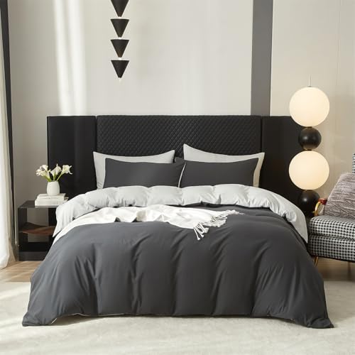 Boqingzhu Baumwolle Bettwäsche 155x220cm Grau Dunkelgrau Hellgrau Einfarbig Uni Aesthetic Wendebettwäsche Set Bettbezug 155x220cm und 2 Kissenbezüge 80x80cm mit Reißverschluss