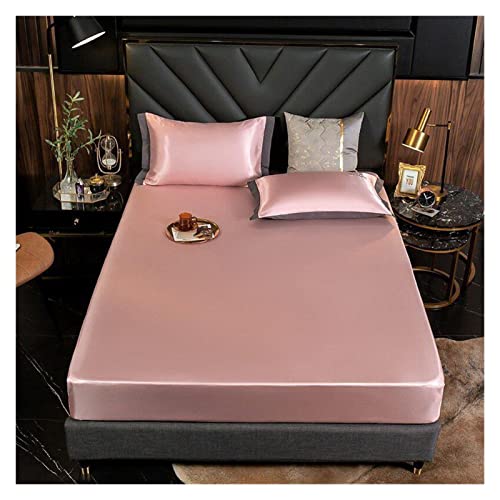 YGMNQAL Spannbettlaken kühlend Cold Feeling Ice Silk Bettlaken Bettwäsche-Set mit Kissenbezug Bettwäsche-Blatt Single Full Queen King Size Bettbezüge Bettwäsche(Pink,200x220c m 3pcs)
