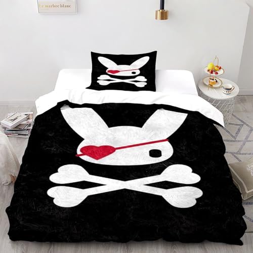 HMELTDIM Pirate Bunny Bettwäsche-Sets 3 Teilig Bettbezüge Cute Bunny Mit Kissenbezügen Betten Set Für Jugendliche Kinder Schlafzimmer Single?135x200cm?