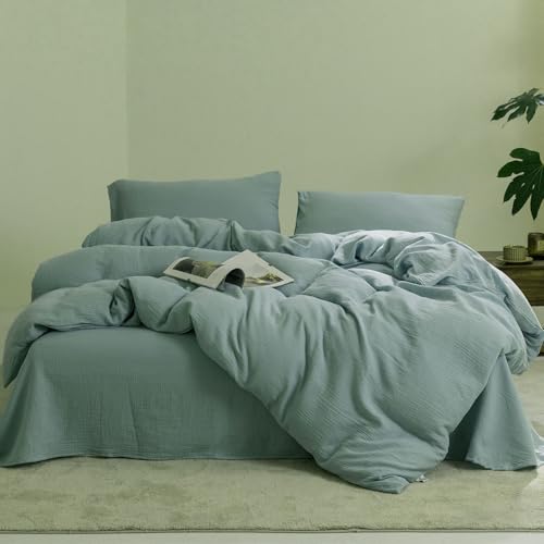 KEAYOO Double Gauze Bettwäsche 135x200 cm Grün mit einem Kissenbezug 80x80 cm aus 100% Baumwolle - Traumhaft weiche (Grün, 135x200cm)