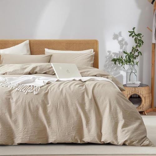 Freyamy Bettwäsche 135x200cm 2teilig Beige Unifarben Einfarbig Bettwäsche Gewaschene Microfaser Weiche Bettwaren-Sets Uni Elegant Bettbezug mit Reißverschluss und Kissenbezug 80x80cm