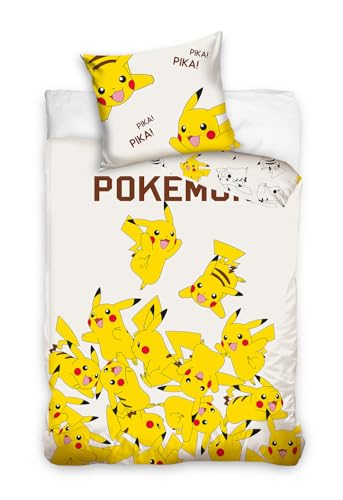 Carbotex Pokemon Wendebettwäsche Set für Kinder, Jugendliche und Erwachsene 135x200/80x80cm POK2408026