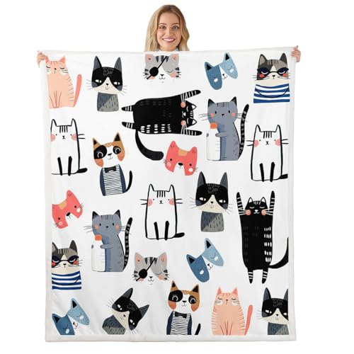 Homemissing Cartoon Katze Bettwäsche 100x130cm Kawaii KätzchenWohndecke Nette Linie Kuscheldecke Schöness Tier Colorfu Muster Weich Flanell Fleecedecke Atmungsaktiv