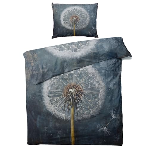MOBEITI Pusteblume Bettwäsche 135x200, Löwenzahn Wendebettwäsche, Weiche Kuschelige Mikrofaser Bettbezug Set 2teilig, 1 Kissenbezug 80x80, mit Reißverschluss -MO&243