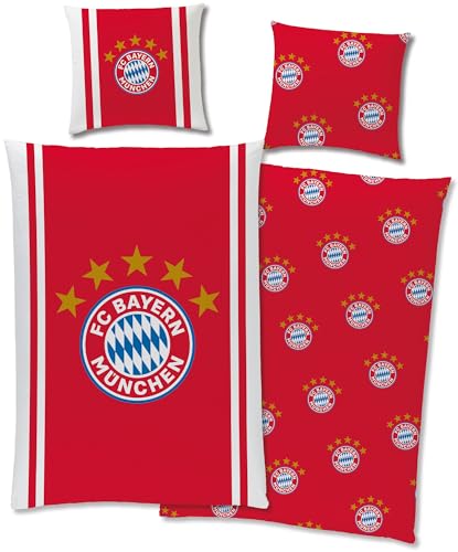 FC Bayern München Bettwäsche Mia San Mia 135 x 200 cm + 80 x 80 cm 100% Baumwolle Renforcé-Linon-Qualität Rekord-Meister Berni Alianz Arena Fußball FCB deutsche Größe mit Reißverschluss