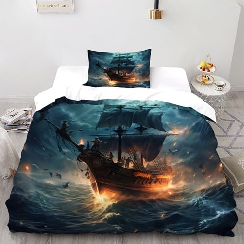 AutumnWinds Pirate Ship Bettwäsche-Sets 3-teilig Kissenbezügen Cosmic Sky Betten Setfür Jungen Und Mädchen,Kinder Single?135x200cm?