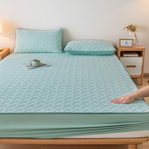 Spannbettlaken für Doppelbett, gesteppt, Matratzenschoner, 80 x 200 + 30 cm, 2 Stück, ägyptische Baumwolle, superweich, Hotelqualität, Spannbettlaken, hellgrün