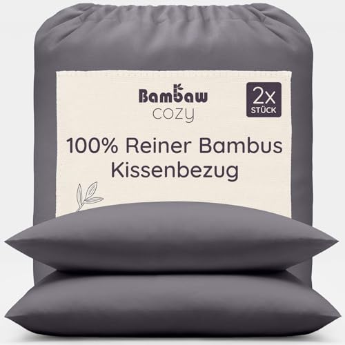 Bambaw Kopfkissenbezug 40x60 Bambus, 2-er Pack, hypoallergene Allergiker Bettwäsche, Bettwäsche Sommer kühlend, Bambus Kissenbezug 40x60 atmungsaktiv (Anthrazit)
