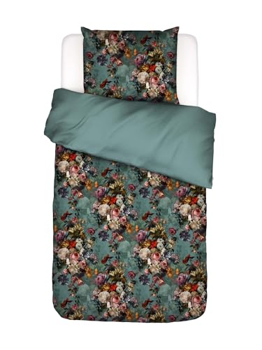ESSENZA Bettwäsche Karli Reef Green, 135x200 + 1x 80x80 cm - 100% Baumwollsatin 215TC - Blumen