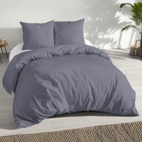 MALIKA® Bettwäsche 135x200 4 teilig | ÖkoTex Zertifiziert & für Allergiker geeignet |Bettwäsche Set mit je 2 Bettbezügen 135 x 200 & Kissenbezügen 80x80 | modern & hochwertig, Farbe:Grau