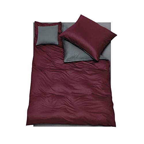DORIS MEYER Interlock-Jersey Wendebettwäsche Milano Bordeaux/anthrazit 1 Bettbezug 155 x 220 cm + 1 Kissenbezug 80 x 80 cm