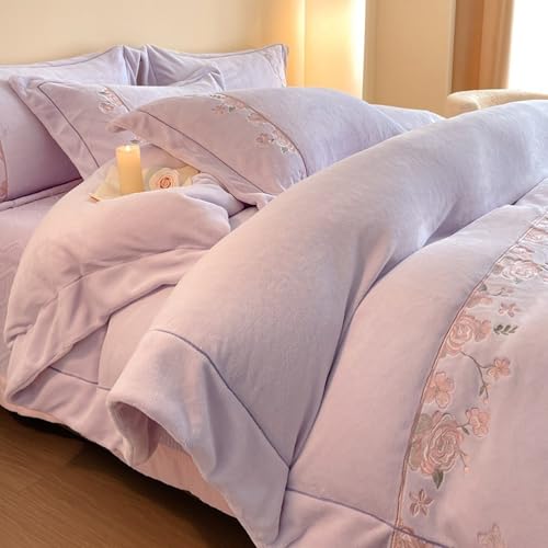 JINYOU Besticktes Bettbezug-Set, 4-teiliges Fleece, Elegantes Steppdesign, schweres Wintergewicht, hypoallergen, gemütliche Bettwäsche for Gästezimmer, Urlaubszeit(B,1.8m Bed)