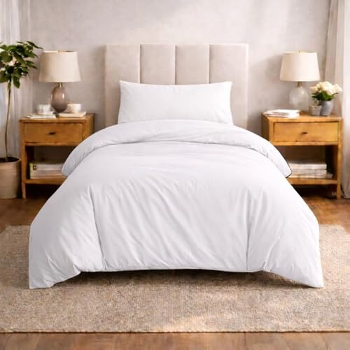 Komfortec Premium Bettwäsche 135x200 mit 1 Kissenbezug 40x80 cm Set aus Gebürstetes Mikrofaser - Weiß