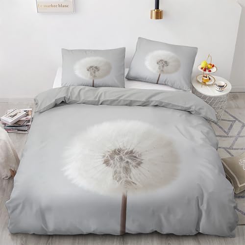 Traulpex Löwenzahn Bettwäsche 135x200cm 3 teilig, Aesthetic Pflanzenmuster Bettbezug mit Reißverschluss, Weich & Bügelfrei, Pusteblume Bettwäsche Set Microfaser mit 2 Kissenbezug 80x80 cm