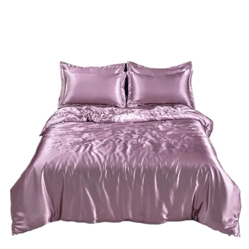 PADGCNOR Satin-Seidenbettwäsche-S et mit Bettbezug, Bettlaken, Kissenbezügen, Fester Einzel-, Doppel- und Paar-Kissenbezug(Color E,150x200cm 4 pcs Set)
