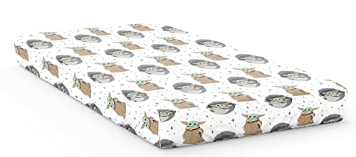Star Wars The Mandalorian Curious Child Spannbetttuch für Einzelbett, 100 % Baumwolle