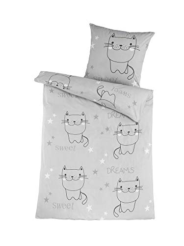 Dreamhome 100% Baumwolle Katze CAT Renforce Bettwäsche 135x200 Kissenbezug 80x80 mit RV