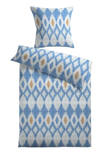 Mesana B-10792 Baumwoll - Bettwäsche Jersey  Ikat  80 x 80 und 135 x 200 cm, blau