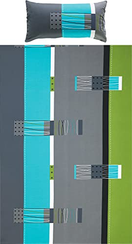 Erwin Müller Bettwäsche, Bettgarnitur, Kissenbezug Mako-Jersey grün-blau-grau Größe 40x80 cm / 135x200 cm - bügelfrei, einlaufsicher, mit praktischem Reißverschluss