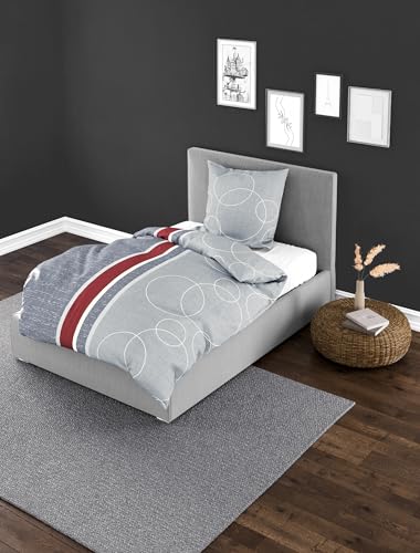 Bierbaum Bettwäsche 6230, Renforcé, 100% Baumwolle, Designed in Germany, Grau 08, 135x200 + 80x80 cm