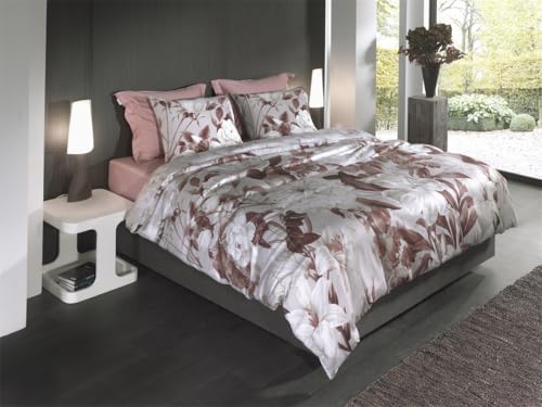 Heckett & Lane Satin Bettwäsche 135x200 Danna beige braun Blüten Rosen Lilien