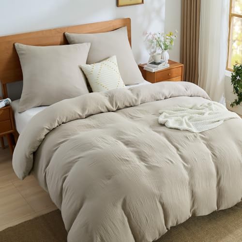 BEDELITE Musselin Bettwäsche 200x200 Baumwolle - ÖKO-TEX Bettwäsche-Sets Beige 3teilig mit Reißverschluss, Bettbezug 200x200cm mit 2 Kissenbezüge 80x80 cm, weiche und atmungsaktiv