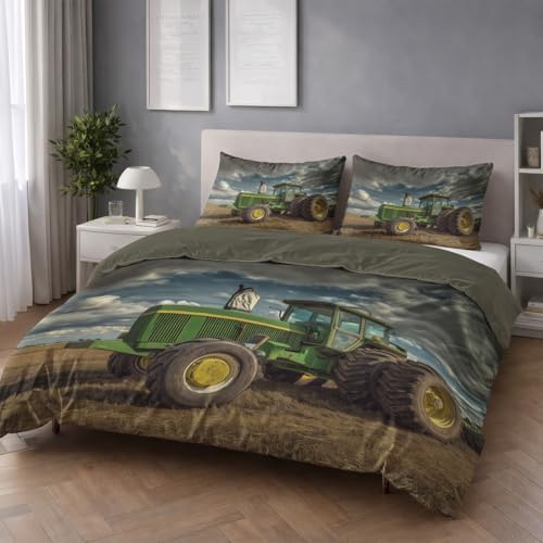 Grün Flauschige Zweiseitig Bettwäsche Set - Nahaufnahme Vintage Traktor Ländlich - Bettwäsche Kuschlig Weich Farbbeständig Bügelfrei Microfaser Bettbezug 135 x 200 mit Reißverschluss