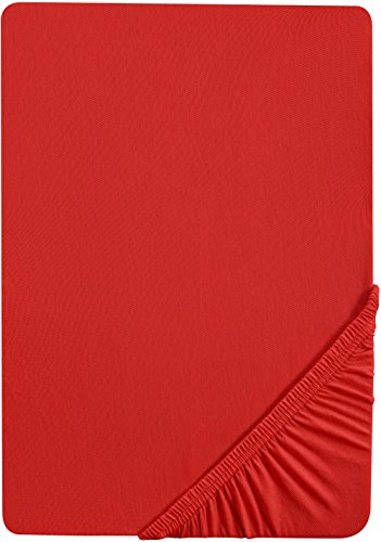biberna 0077144 Stretch Feinjersey-Spannbetttuch (Matratzenhöhe max. 22 cm) 90x190 cm -> 100x200 cm, rot