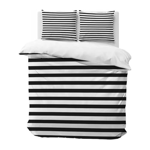 Qiwagu Bettwäsche 200x200 Violett Gestreift, Bettwäsche-Sets Weiß aus Microfaser, Bettbezug 200x200 und 2 Kissenbezüge 80x80 cm, C420