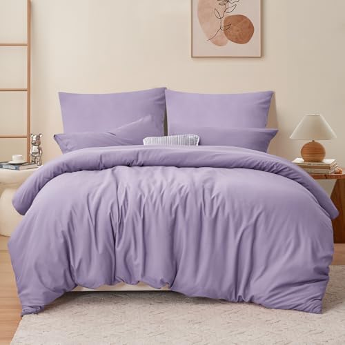 RUIKASI Bettwäsche 200x200 3teilig Lavendel - Hell Violett Mikrofaser Bettwäsche-Sets Oeko-TEX, Bettbezüge 200 x 200cm + 2 Kissenbezüge 80x80cm mit Reißverschluss, Weich und Bügelfrei