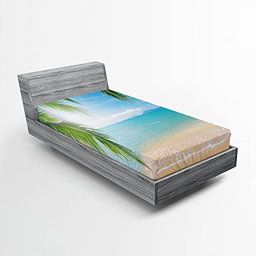 ABAKUHAUS Tropisch Spannbetttuch, Surf Reisen Thailand, Soft Dekorativer Stoff Bettwäsche Rund-um Elastischer Gummizug, 90 cm x 190 cm, Sand Braun Türkis