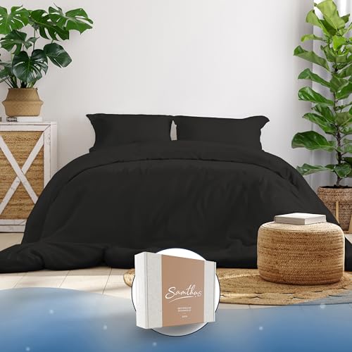 Samthus Bettwäsche 200x200 Baumwolle Satin - Oeko-Tex Made In Green - Himmlisch weicher Schlaf - Bettwäsche-Set mit 1x Bettbezug 200x200 + 2X Kissenbezug 80x80 - Duvet Cover - Schwarz
