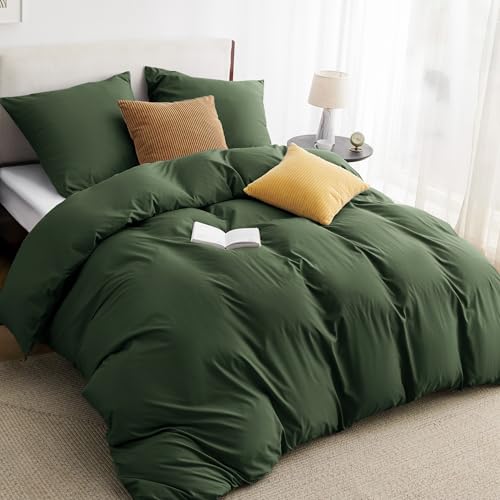 BEDSURE Bettwäsche 200x200 3teilig Grauolivgrün - 1 Bettbezug 200x200 cm + 2 Kissenbezüge 80X80 cm, ÖKO-TEX Bettwäsche-Sets Grün Polyester Mikrofaser mit Reißverschluss