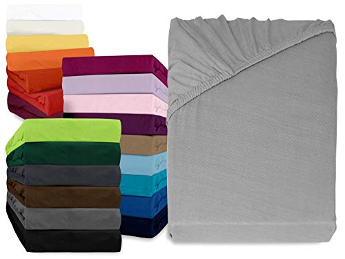 npluseins klassisches Jersey Spannbetttuch   erhältlich in 34 modernen Farben und 6 verschiedenen Größen   100% Baumwolle, 140 160 x 200 cm, Silber