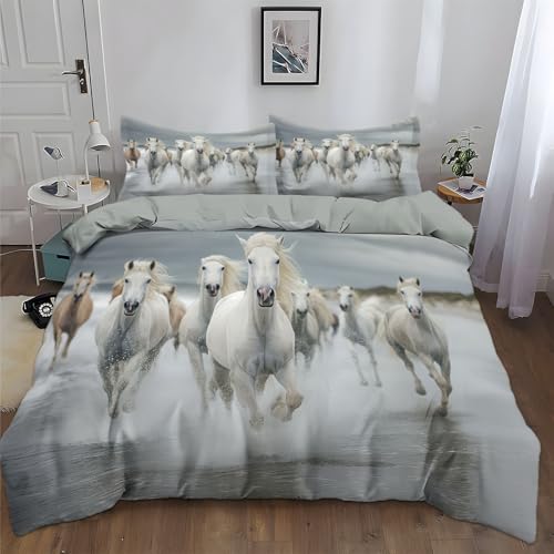 CozyRest Bettbezug 100 x 135 cm Weißes Pferd Tierfotografie Muster 2 Teilig Bettwäsche Sets Weich Mikrofaser 1 mal Kissenbezüge 40x60 cm, Knitterfrei Hellgrau Bettbezug für Allergiker geeignet CozyRest Bettbezug 100 x 135 cm Weißes Pferd Tierfotografie Muster 2 Teilig Bettwäsche Sets Weich Mikrofaser 1 mal Kissenbezüge 40x60 cm, Knitterfrei Hellgrau Bettbezug für Allergiker geeignet