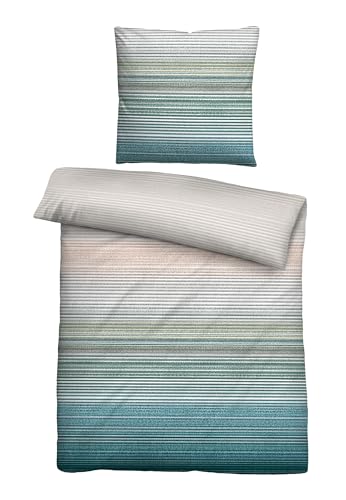 biberna Bettwäsche Seersucker 0025007 QUERSTRICHE 1x 155x220 cm + 1x 80x80 cm, Aqua