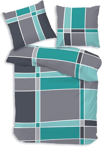 Soma Bettwäsche 135x200 2teilig - Set im Karo Design - Biber Bettwäsche 2tlg aus 100% Baumwolle - Biber 135x200 (135 x 200 cm)