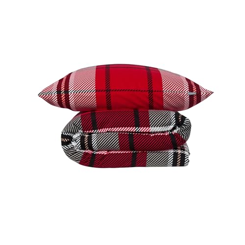 Schiesser Bettwäscheset Borro | 2-teilig | Kariert | Feinbiber | 100% Baumwolle | Oeko-Tex Zertifiziert | Reißverschluss | 135x200cm + 80x80cm | Rot