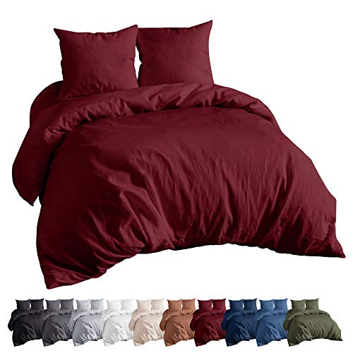 EllaTex Renforce Bettwäsche Set aus 100% Baumwolle, Farbe: Weinrot, Größe: 135x200cm + 80x80cm
