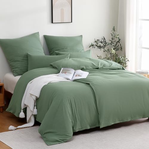 ATsense Bettwäsche 135x200 cm Baumwolle 4teilig, Bettwäsche-Sets Grün ÖkoTex-Zertifizierte mit Leinenartigem Griff, Atmungsaktiv, 2 Bettbezug und 2 Kissenbezug 80x80 cm ATsense Bettwäsche 135x200 cm Baumwolle 4teilig, Bettwäsche-Sets Grün ÖkoTex-Zertifizierte mit Leinenartigem Griff, Atmungsaktiv, 2 Bettbezug und 2 Kissenbezug 80x80 cm