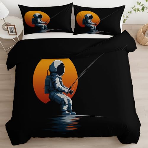 XCQHZYQ Schwarz Bettwäsche 200x200 cm Retro Cartoon-Astronaut Bettwäsche-Sets Mikrofaser 3teilig Wendebettbezug mit 2 Kissenbezüge 80x80 cm, Bettdecke mit Reißverschluss XCQHZYQ Schwarz Bettwäsche 200x200 cm Retro Cartoon-Astronaut Bettwäsche-Sets Mikrofaser 3teilig Wendebettbezug mit 2 Kissenbezüge 80x80 cm, Bettdecke mit Reißverschluss