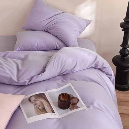 Covebett Bettwäsche 135x200 Mädchen Flieder Lila Uni Einfarbig Bettbezug Set 2 Teilig Lila Violett Weiche Atmungsaktiv Mikrofaser Renforcé Bettwäsche-Sets mit Reißverschluss und Kissenbezüge 80x80 cm