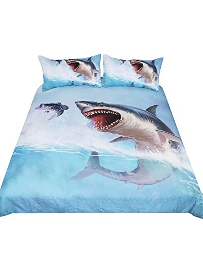 DaiHan 3D-Bettwäsche-Set Sea Shark Bettwäsche-Set Mit Polyesterfaser-Printmuste r Eleganter Bettbezug 1 Und Kissenbezüge 2 (3 Stück) Stil1 AUD