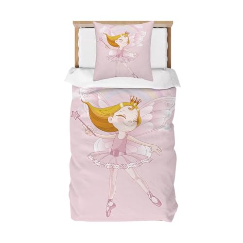 DJDEA Kinderbettwäsche 100x135 cm - Kinder Bettwäsche Feen Elfen, Weich Mikrofaser Baby Bettwäsche für Mädchen, rosa Bettbezug und 1 Kissenbezug 40X60cm Geschenk für Mädchen