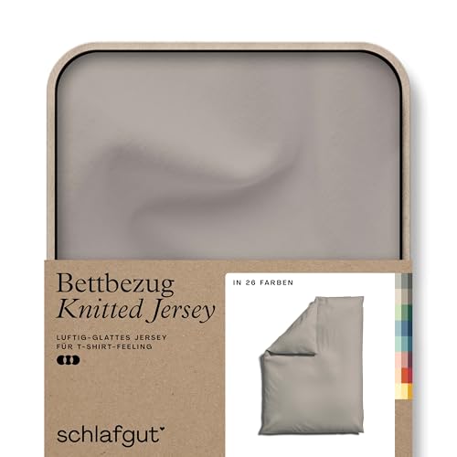 schlafgut Knitted Jersey Bettwäsche 135x200cm Bettdecke Bezug einzeln, Multicolor Uni, weich und faltenfrei mit Elasthan (Sand Mid, 155x220)