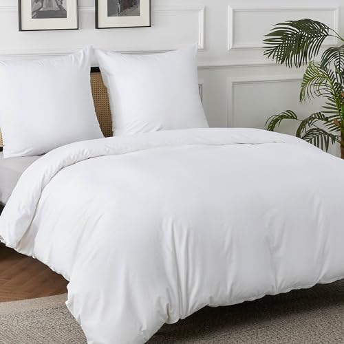 BEDSURE Bettwäsche 155x220 Baumwolle Weiß - Bettwäsche-Sets 155 x 220 cm Bettbezug 3teilig mit 2 Kissenbezüge 80x80 cm, Oeko-TEX Bedding mit Reißverschluss