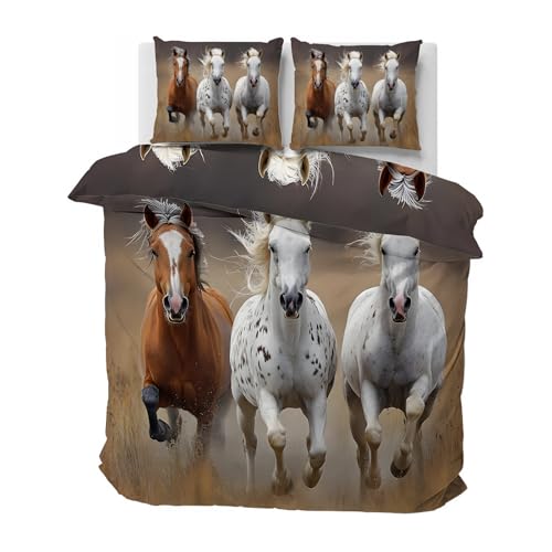 CCZM Pferd Bettwäsche 140x200 - Schimmel Bettbezug 140x200 - Tierwelt Wendebettwäsche und 2 Kissenbezug 70x90, Warm Mikrofaser Bettwäsche-Sets mit Reißverschluss, Y-35